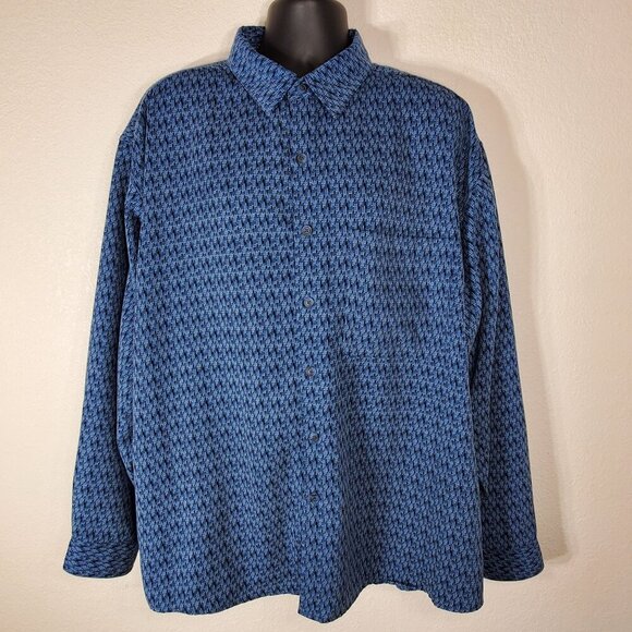 George Mens 2XL Sueded Blue Pattern Long Sleeve Button-Up Shirt - Picture 4 of 8